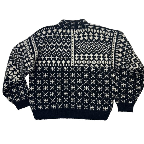 L.L. Bean Vintage 80's Nordic Black White Sweater Henley Button Neck Size M - Picture 7 of 9